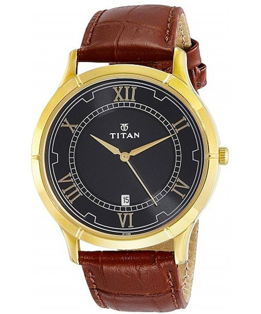 Titan, Men, Analog, Watch, Black Dial, Leather Strap, 1775YL01