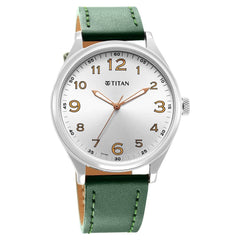 Titan Men's Watch Quartz Analog, Silver Dial Leather Strap, 1802SL20