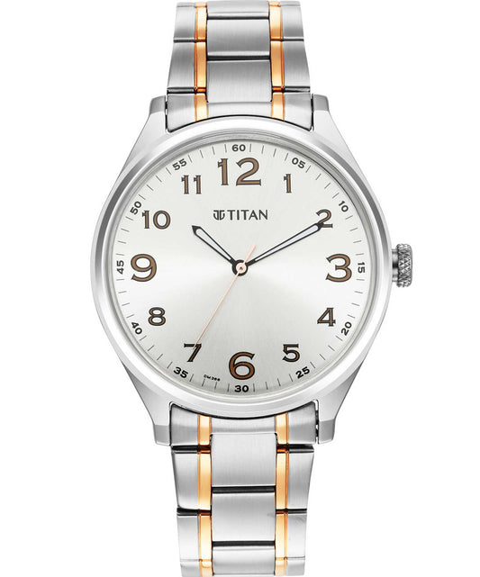 Titan, Men, Analog, Watch, White Dial, Stainless steel Strap, 1802KM01
