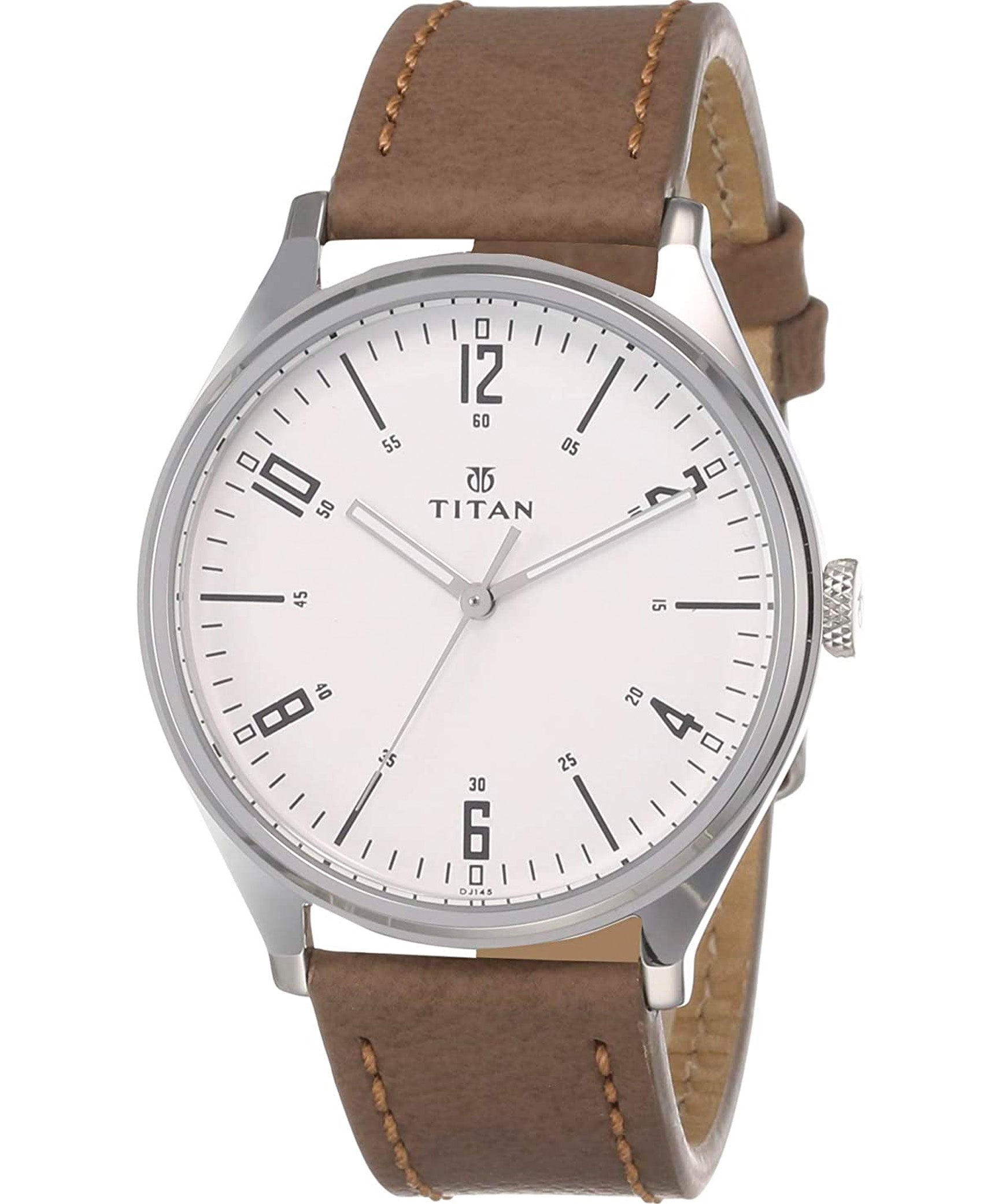 Titan Men's Watch Regalia Collection Analog, Silver Dial Tan Leather Strap, 1802SL01