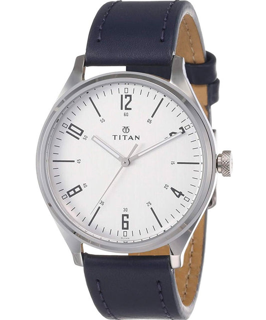Titan, Men, Analog, Watch, White Dial, Leather Strap, 1802SL02
