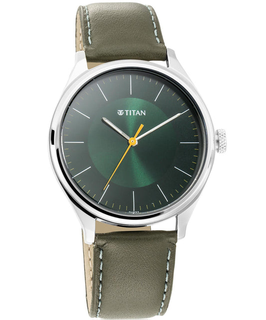 Titan, Men, Analog, Watch, Green Dial, Leather Strap, 1802SL04