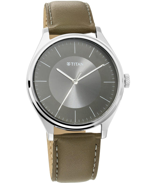 Titan, Men, Analog, Watch, Grey Dial, Leather Strap, 1802SL08