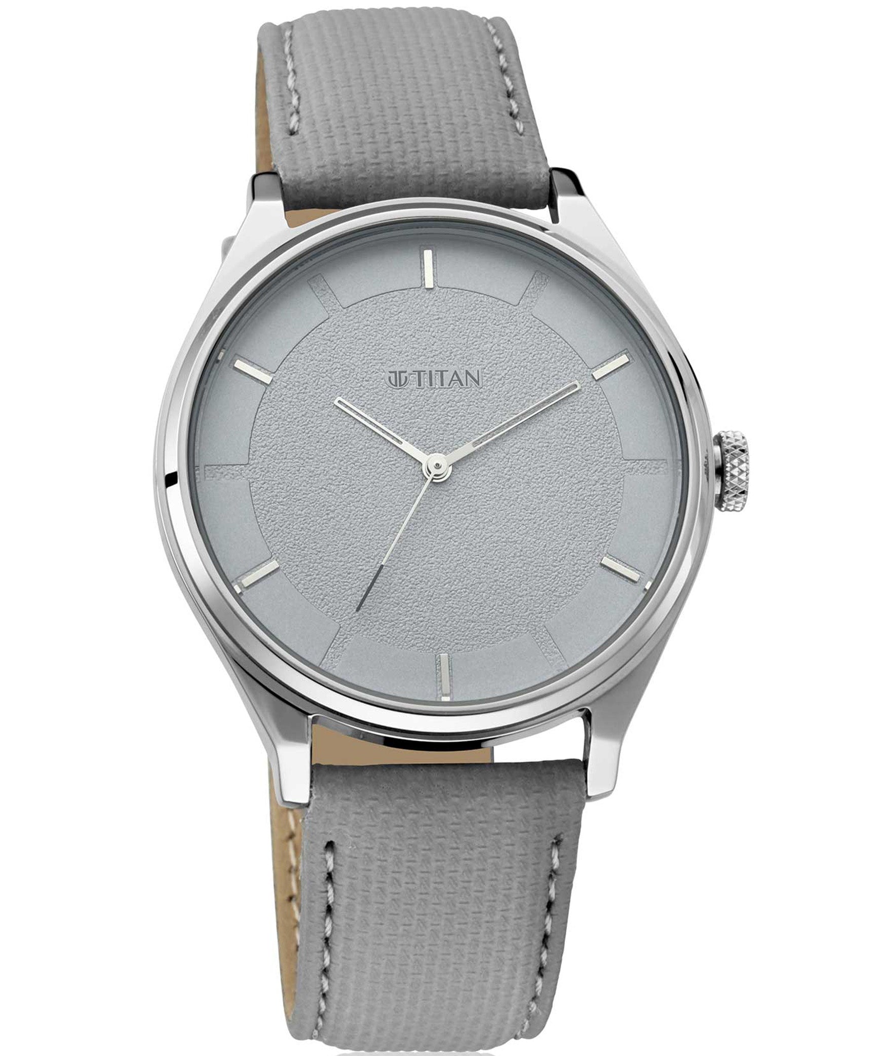 Titan Men's Watch Grey Dial Grey Leather Strap Watch, 1802SL12