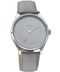 Titan Men's Watch Grey Dial Grey Leather Strap Watch, 1802SL12