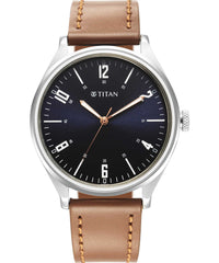 Titan Men's Watch Workwear Collection Black Dial Brown Leather Strap Analog Watch, 1802SL17