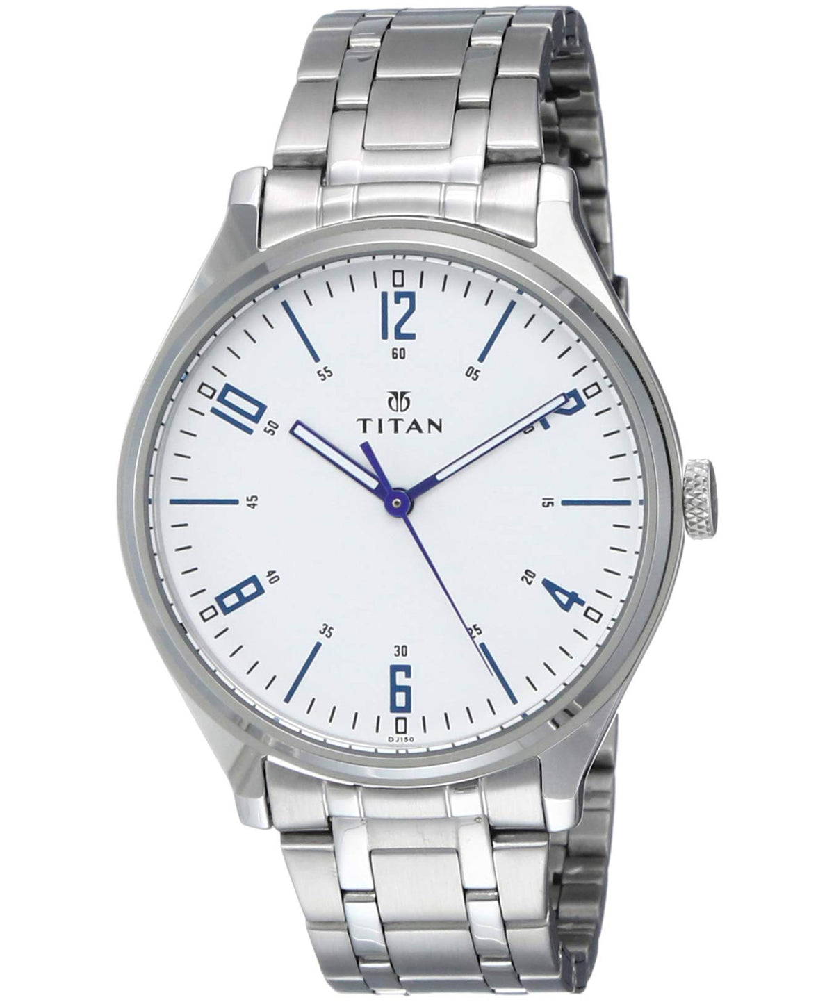 Titan Men's Watch White Dial Silver Stainless Steel Strap Watch, 1802SM01