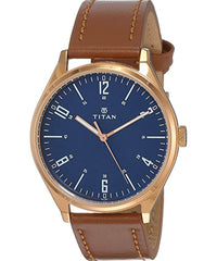 Titan Men's Watch Regalia Collection Analog, Blue Dial Brown Leather Strap, 1802WL01