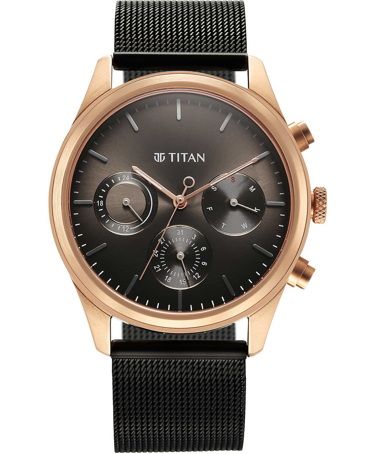 Titan Men's Watch, Black Dial Black Mesh Strap, 1805KM05