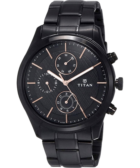 Titan, Men, Analog, Watch, Black Dial, Stainless steel Strap, 1805NM01