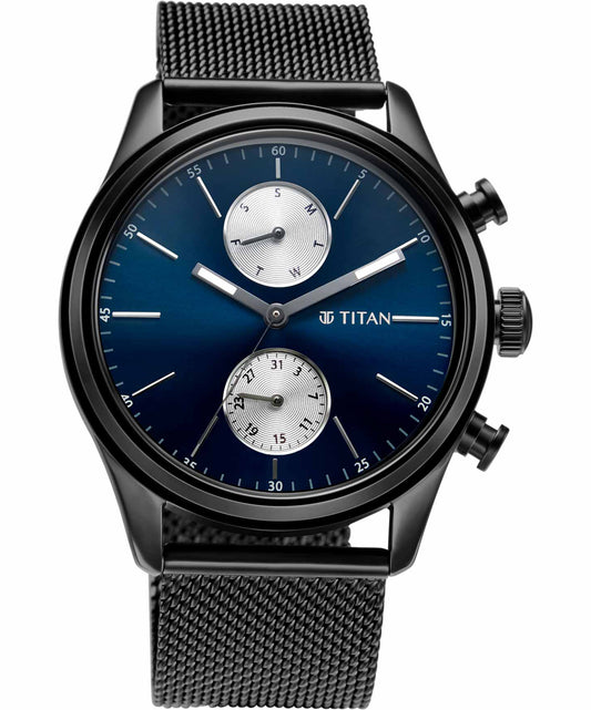 Titan, Men, Analog, Watch, Blue Dial, Stainless steel Strap, 1805NM03