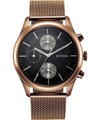 Titan Men's Watch Neo Splash Collection, Black Dial Brown Mesh Strap, 1805QM05