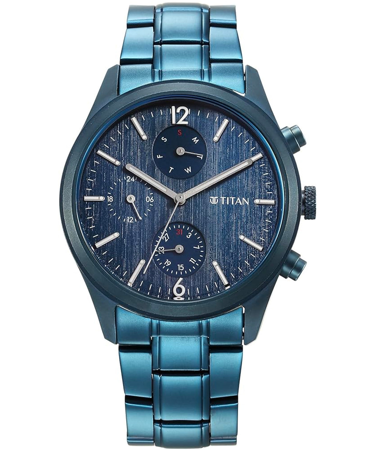 Titan Men's Watch Neo Splash Collection, Blue Dial Blue Stainless Steel Strap, 1805QM07