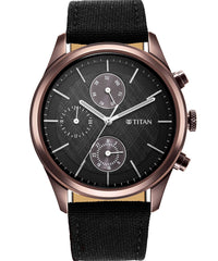 Titan Men's Watch Neo Splash Collection, Black Dial Black Fabric Strap, 1805QP01