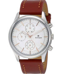 Titan Men's Watch Workwear Collection, Silver Dial Brown Leather Strap, 1805SL01