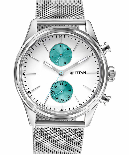 Titan, Men, Analog, Watch, White Dial, Stainless steel Strap, 1805SM04