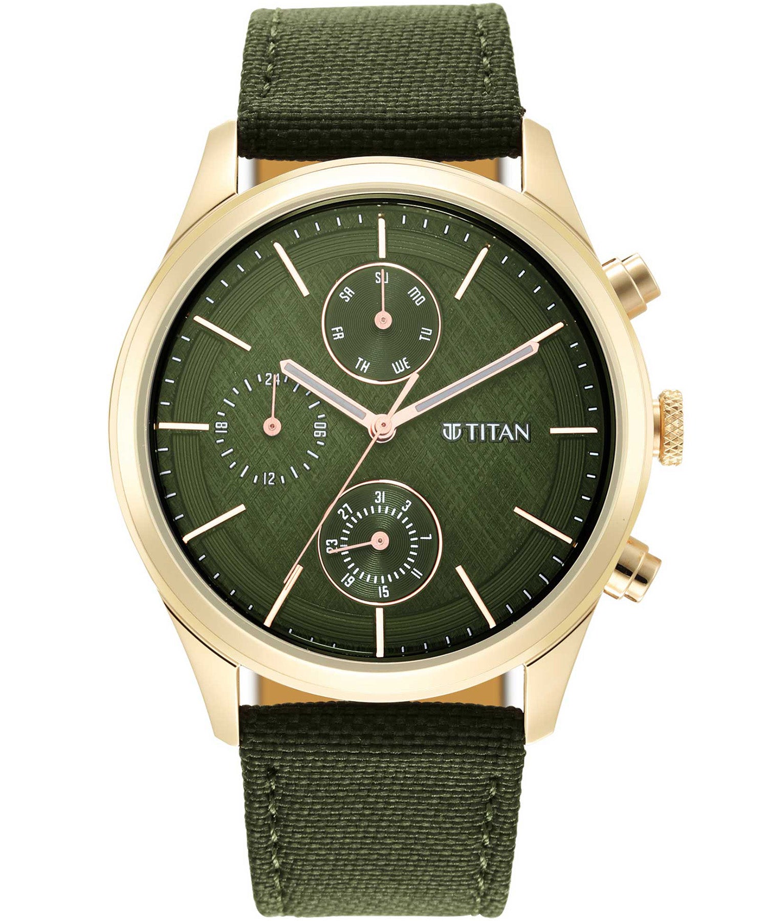 Titan Men's Watch Neo Splash Collection, Green Dial Green Fabric Strap, 1805WP01