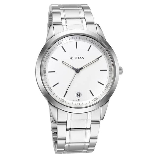 Titan, Men, Analog, Watch, White Dial, Stainless steel Strap, 1806SM03