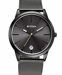 Titan Men's Watch Black Dial Black Stainless Steel Strap Watch, 1806QM01