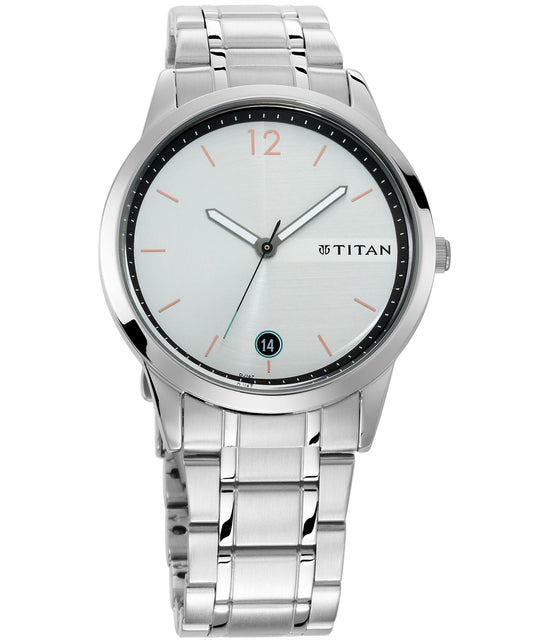 Titan, Men, Analog, Watch, White Dial, Stainless steel Strap, 1806SM01