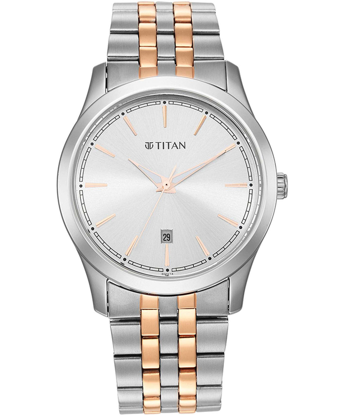 Titan Men's Watch Silver Dial Silver & Gold Stainless Steel Strap Watch, 1823KM02