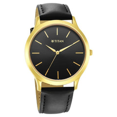 Titan Men's Watch Karishma Radiance Analog, Black Dial Leather Strap, 1825YL03