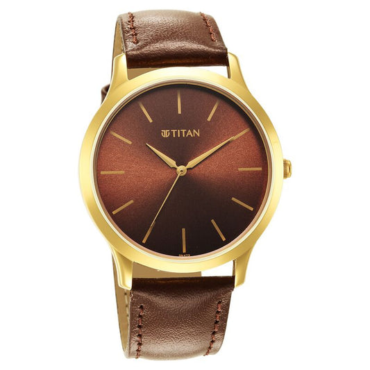 Titan, Men, Analog, Watch, Brown Dial, Leather Strap, 1825YL04