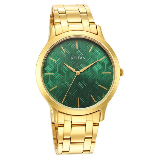Titan, Men, Analog, Watch, Green Dial, Stainless steel Strap, 1825YM07