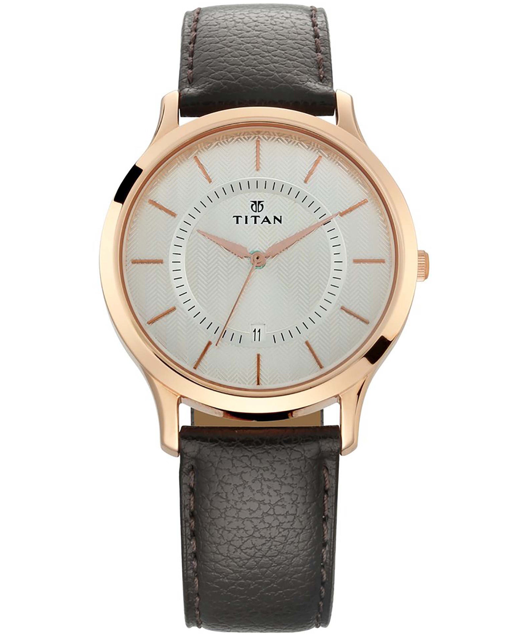 Titan Men's Watch Silver Dial Black Leather Strap Watch, 1825WL01