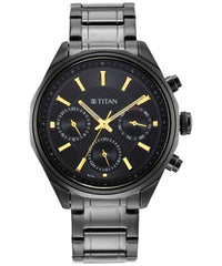 Titan Quartz Multifunction Men's Watch, Black Dial Stainless Steel Strap, 1829NM02