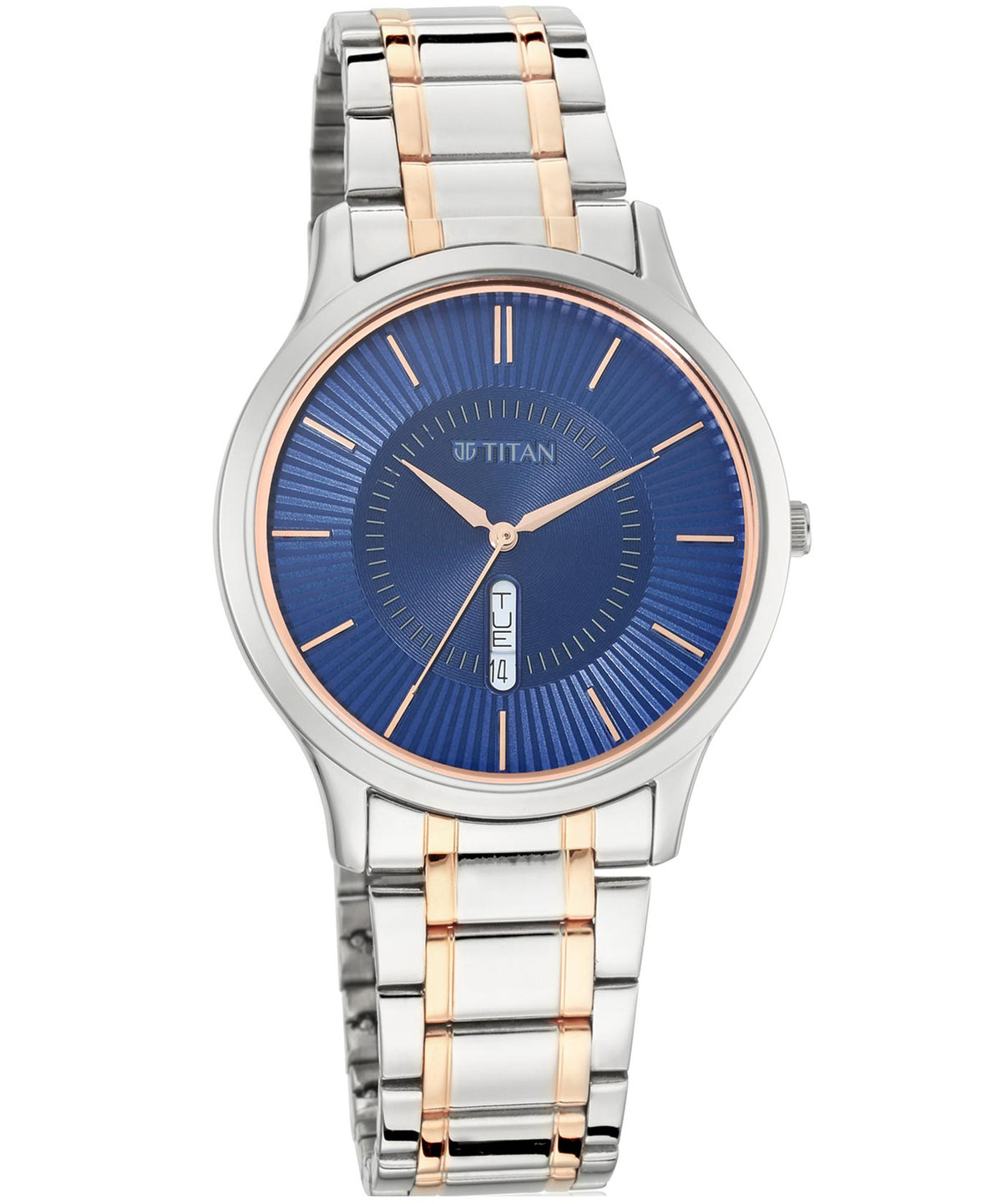 Titan Men's Watch Blue Dial Silver & Gold Stainless Steel Strap Watch, 1845KM01