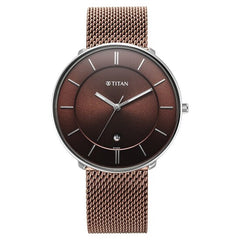 Titan Noir collection Men's Watch, Brown Dial Brown Stainless Steel Strap, 1849KM02