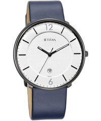 Titan Men's Watch White Dial Blue Leather Strap Watch, 1849NL01