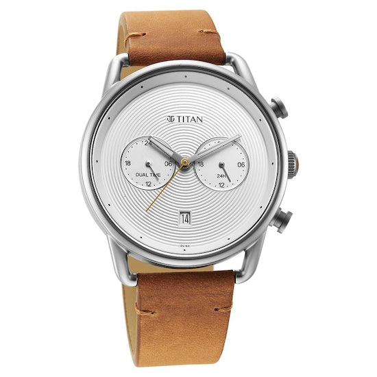 Titan Men's Watch Workwear Collection, White Dial Brown Leather Strap, 1860SL01