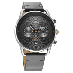 Titan Men's Watch Workwear Collection, Grey Dial Grey Leather Strap, 1860SL02