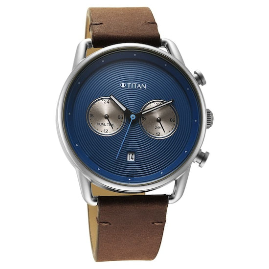 Titan Men's Watch Workwear Collection, Blue Dial Brown Leather Strap, 1860SL03