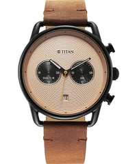 Titan Men's Watch Workwear Collection, Beige Dial Brown Leather Strap, 1860NL01