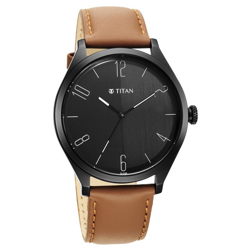 Titan Men's Watch, Black Dial Brown Leather Strap, 1865NL01