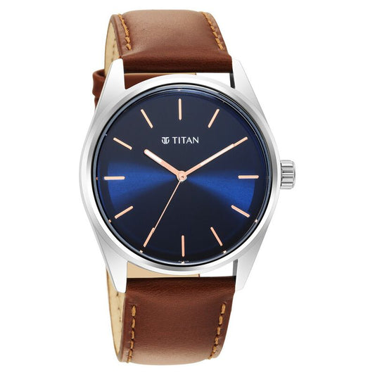 Titan, Men, Analog, Watch, Blue Dial, Leather Strap, 1866SL01