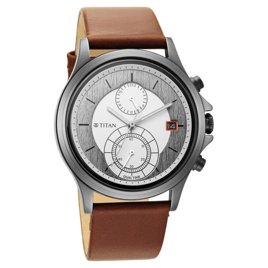 Titan, Men, Analog, Watch, Silver Dial, Leather Strap, 1870QL01
