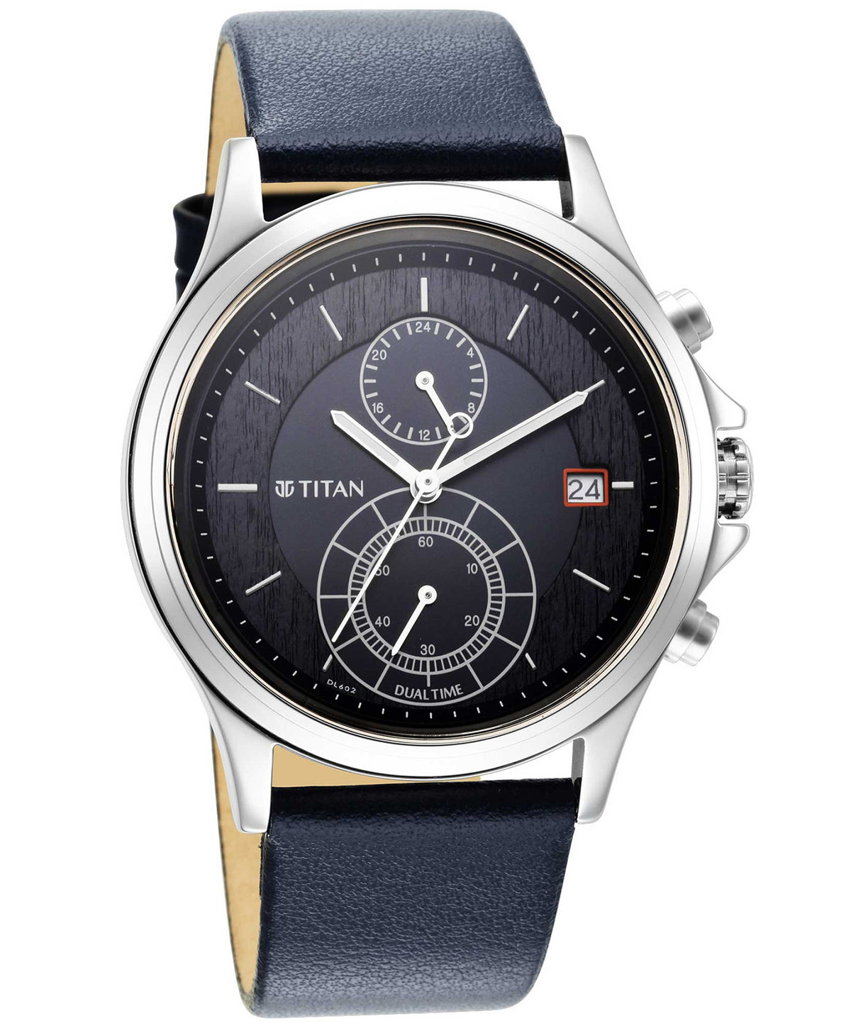 Titan Men's Watch Workwear Collection Dual Time, Blue Dial Blue Leather Strap, 1870SL01