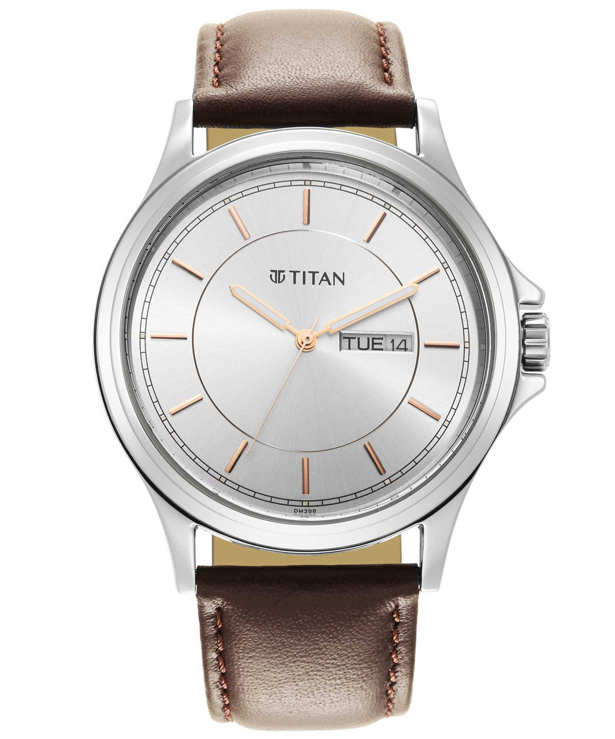 Titan Men's Watch Silver Dial Brown Leather Strap Watch, 1870SL03