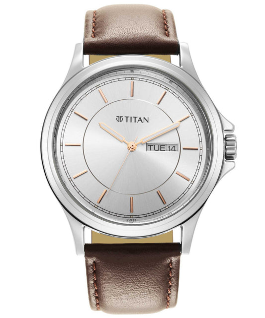 Titan, Men, Analog, Watch, Silver Dial, Leather Strap, 1870SL03