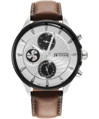 Titan Men's Maritime Watch with White Dial & Brown Leather Strap, 1873KL01