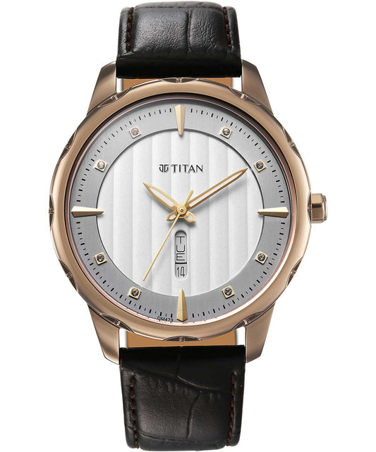 Titan, Men, Analog, Watch, White Dial, Leather Strap, 1875QL01
