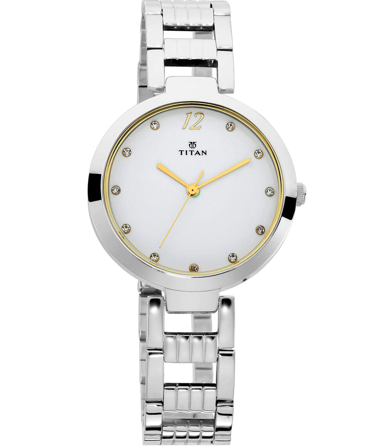 Titan Women's Watch Sparkle Collection Analog, White Dial Silver Stainless Strap, 2480SM09