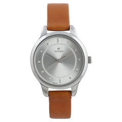 Titan Workwear Analong Women's Watch, Silver Dial with Leather Strap, 2481SL06