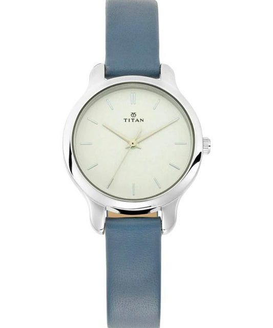 Titan, Women, Analog, Watch, White Dial, Leather Strap, 2481SL10