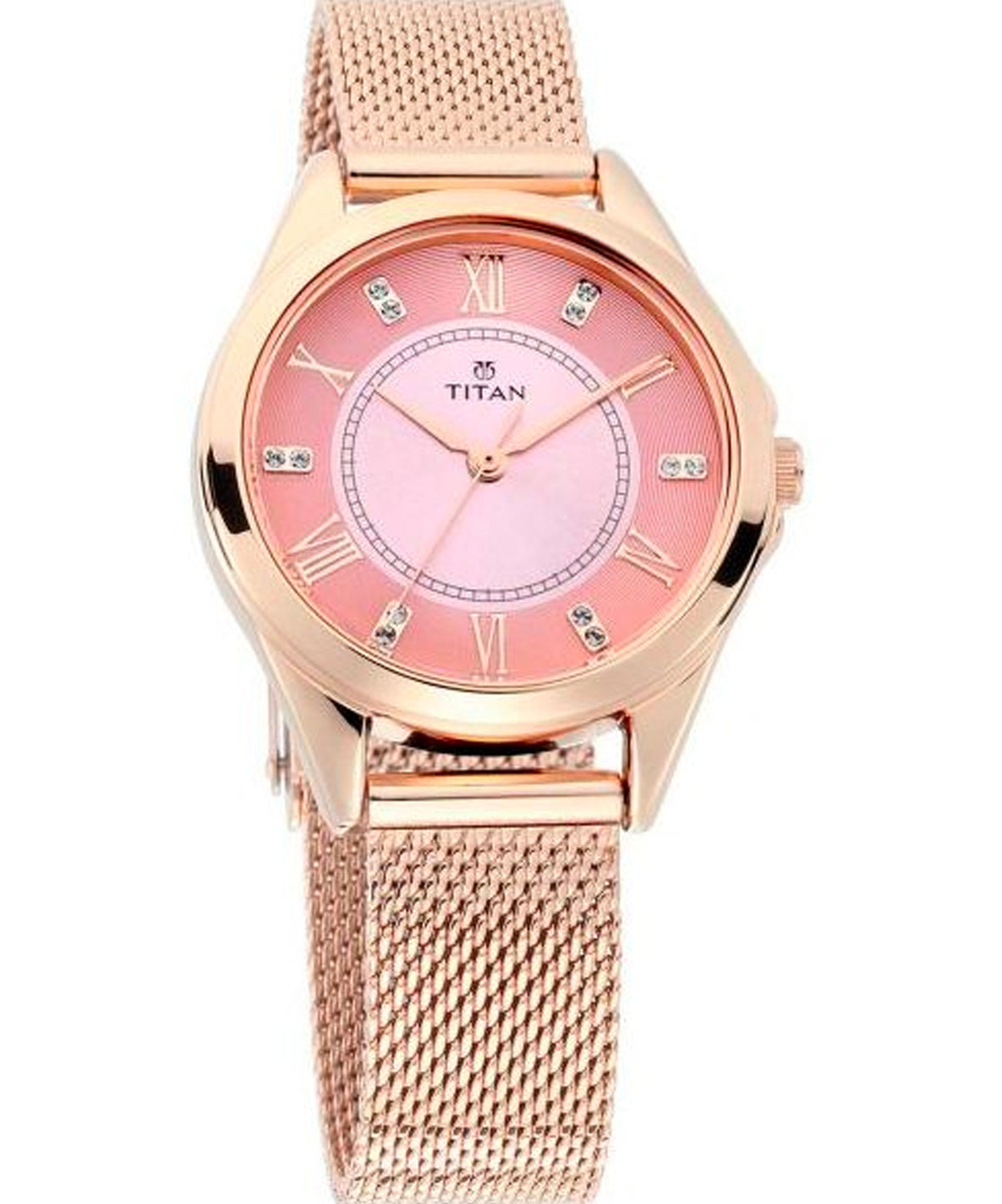 Titan Women's Watch Sparkle Collection Analog, Pink Dial Rose Gold Stainless Strap, 2565WM02