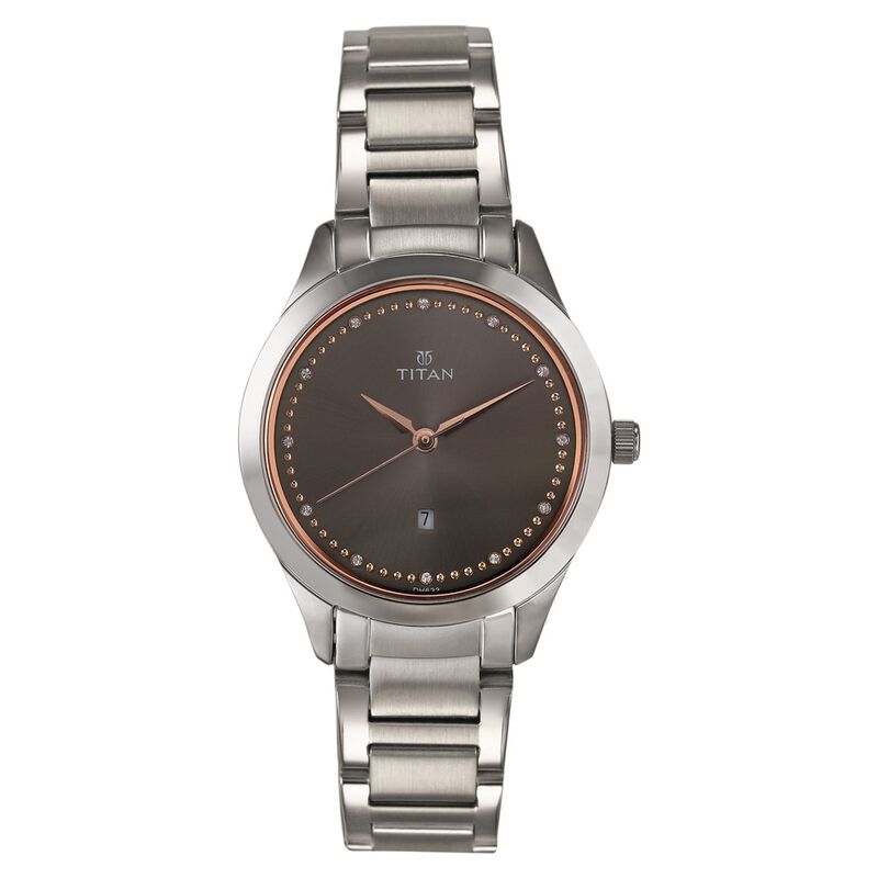 Titan Women's Watch Black Dial Silver Stainless Steel Strap Watch, 2570SM07